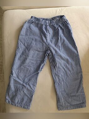 Blue Gingham Elastic-Waist Pants